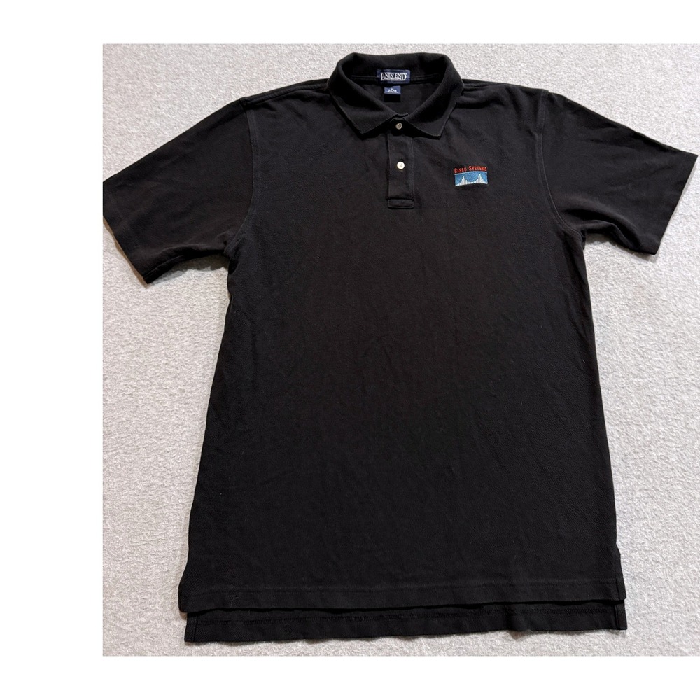 Lands End Mens Black Cisco Systems Logo Polo Shirt Size M 38-40 Short Sleeve